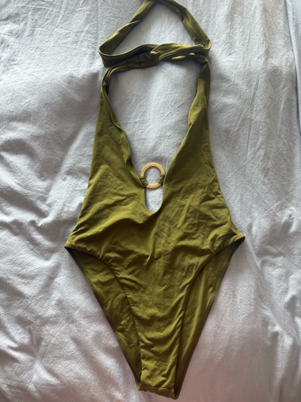 Monday Swimwear Olive Halter One-Piece with Ring Accent